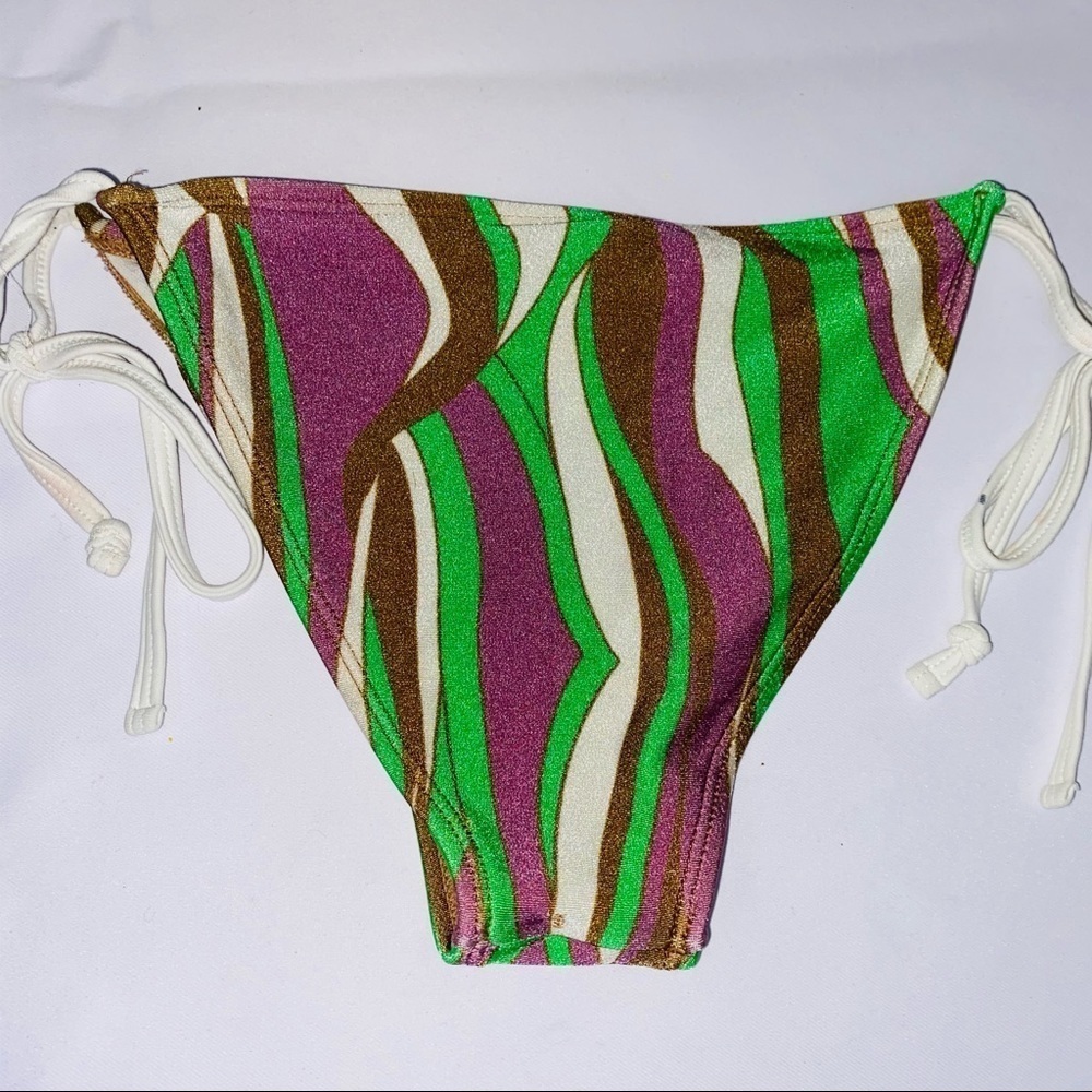 Jo De Mer Green Brown Printed Tie Sides Bikini Bottom Size xs